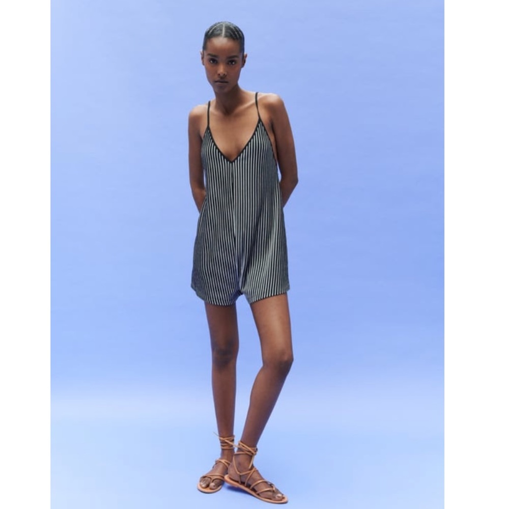 NWOT Zara SHORT STRIPED JUMPSUIT- Sz S